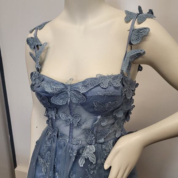 NWT Sky Blue Butterfly Dress Corset Formal Prom Wedding Bridesmaid - Picture 10 of 12